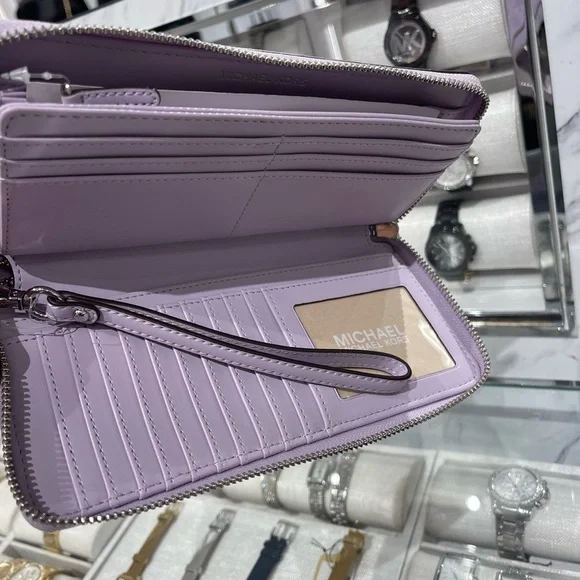 MICHAEL KORS Jet Set Large Signature Logo Continental Wallet Wristlet Lt Quartz - Picture 7 of 16